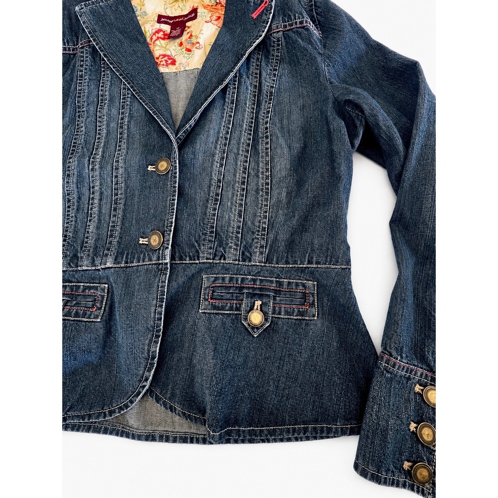 Jones Wear Jeans Size 12 Dark Wash Denim Blazer Floral Lined Cotton Jacket - Picture 3 of 8